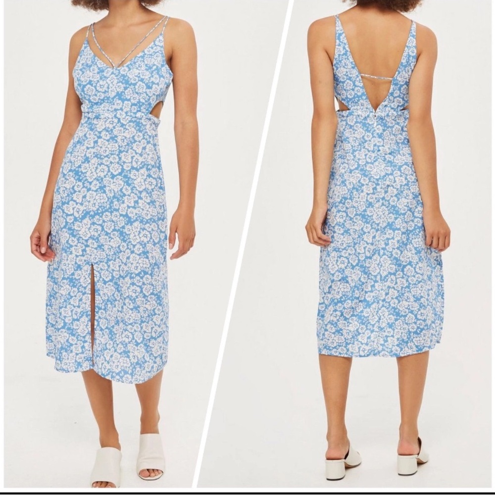 Topshop Blue Floral Midi Dress Sz 4
